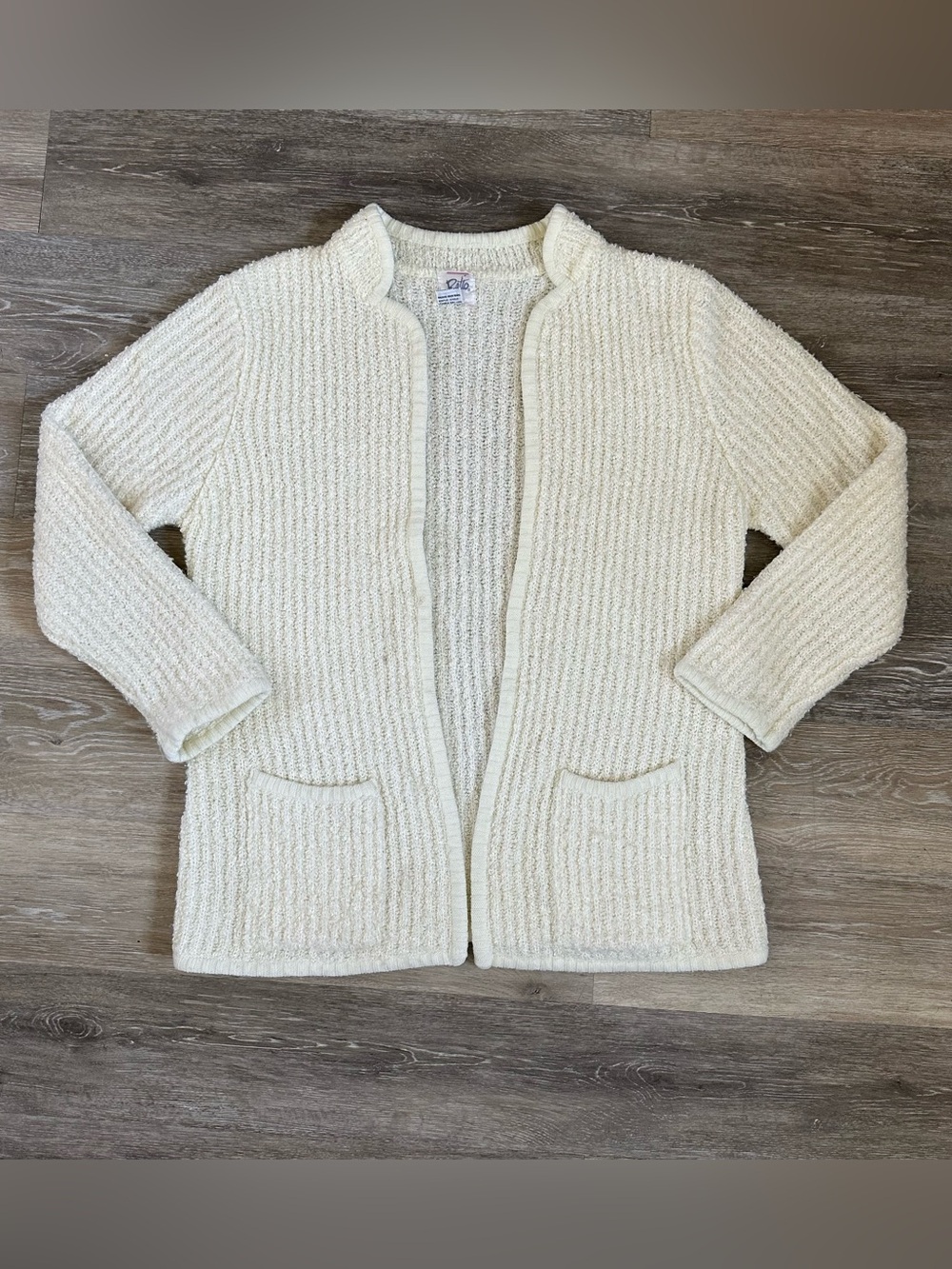Vintage Ratio cream open front heavy knit acrylic cardigan Sz L